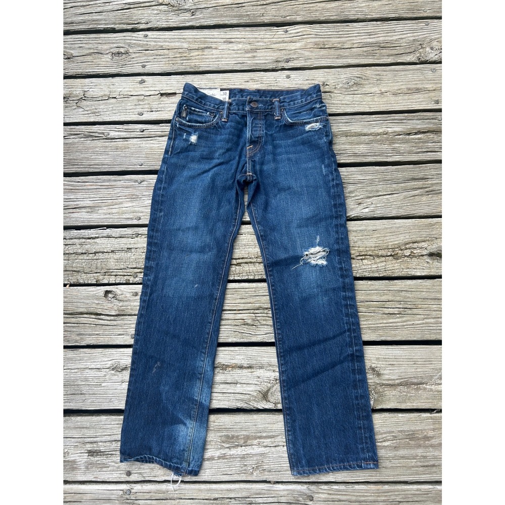 Abercrombie & Fitch Distressed Straight Leg Jeans Dark‎ Wash Button Fly 30x30
